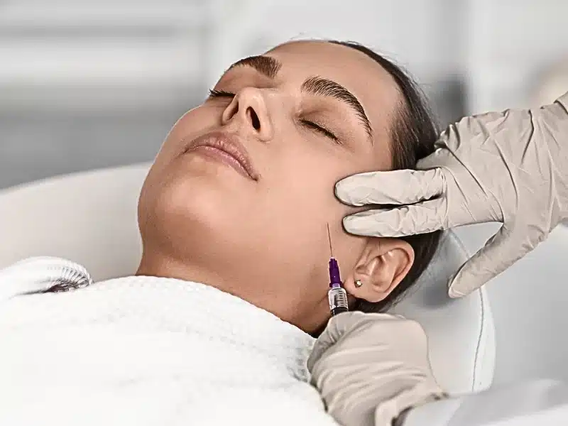 cheek filler being injected to patients cheeks